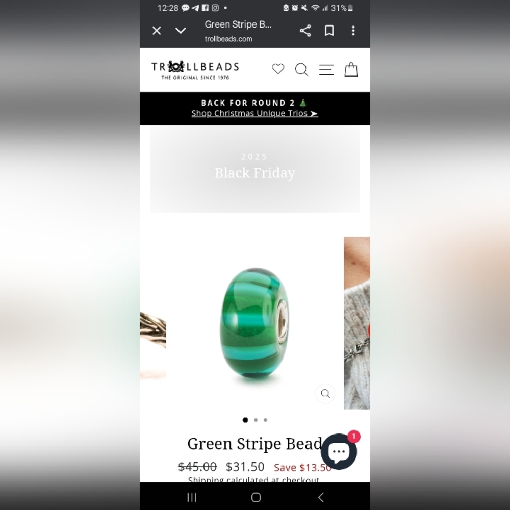 Trollbeads Green Stripe Bead